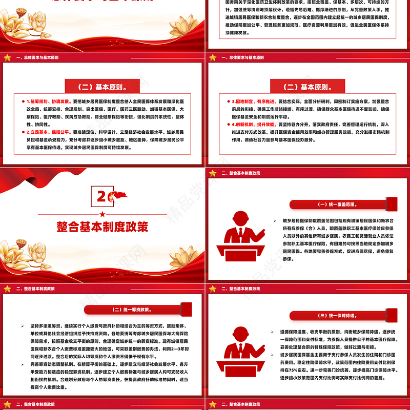 红色精美国务院关于整合城乡居民基本医疗保险制度的意见PPT课件