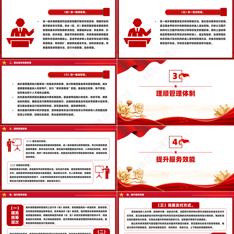 红色精美国务院关于整合城乡居民基本医疗保险制度的意见PPT课件