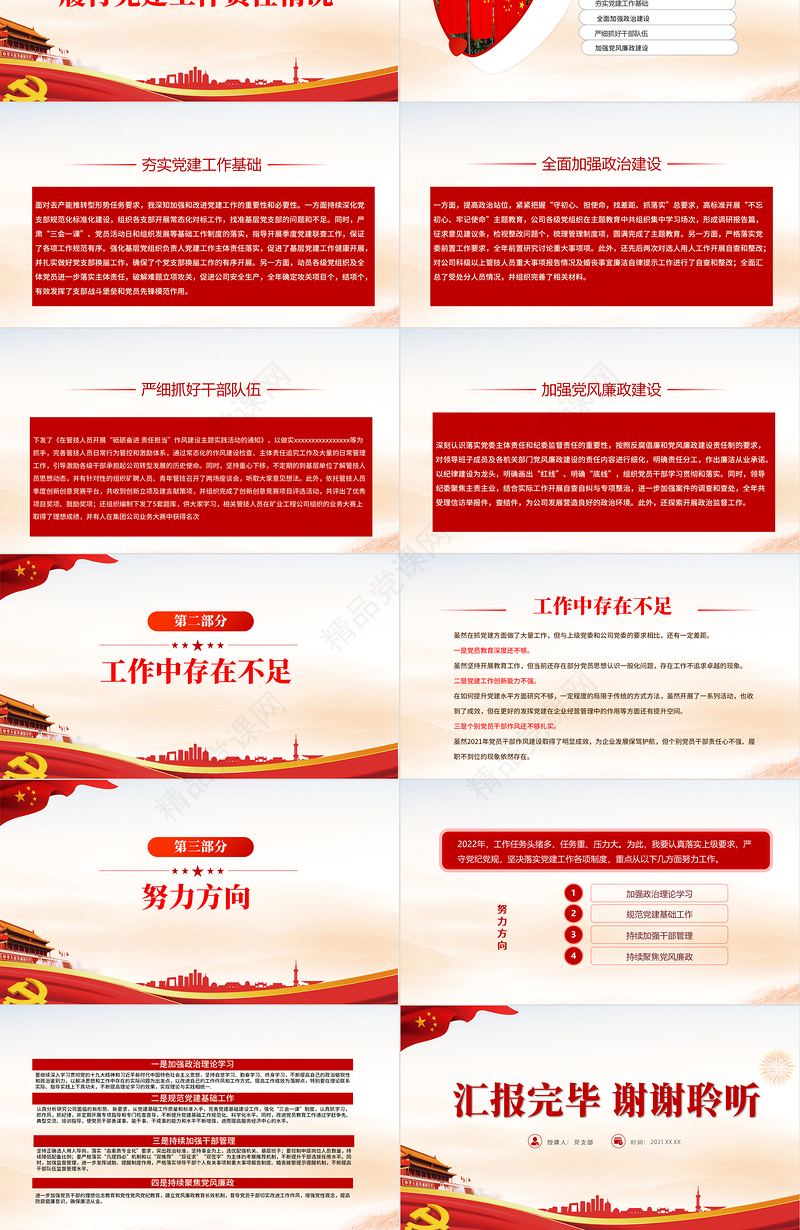 2021年党建述职评议考核PPT红色简洁国企领导抓党建工作述职报告汇报模板