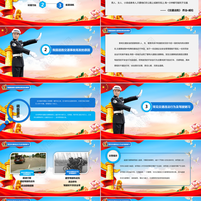 框架完整简约立体交通安全知识培训PPT模板