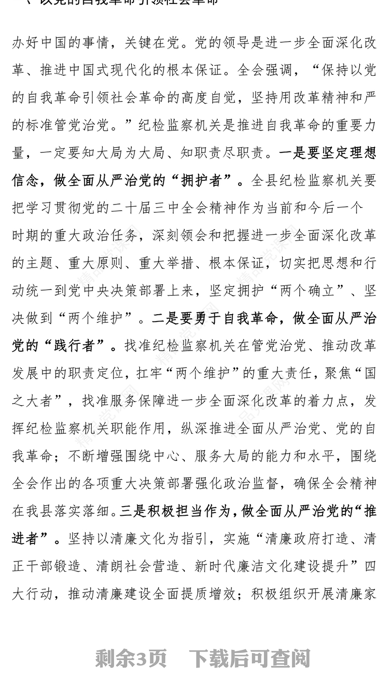 纪检监察机关学习党的二十届三中全会精神研讨发言材料汇编