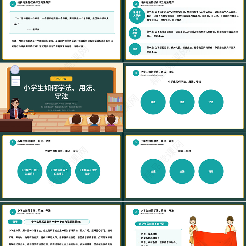 2022维护宪法权威性PPT精美卡通宪法进校园知识讲座主题班会模板课件
