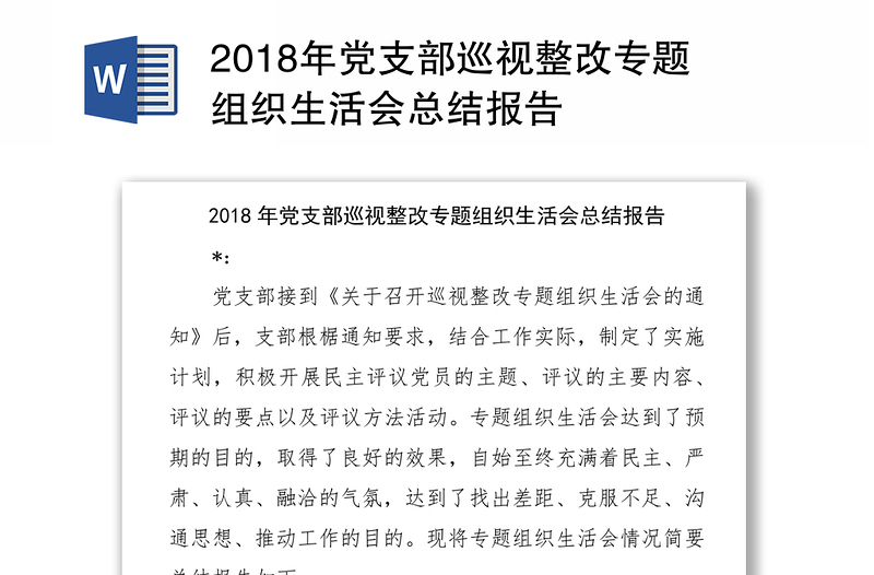 2018年党支部巡视整改专题组织生活会总结报告