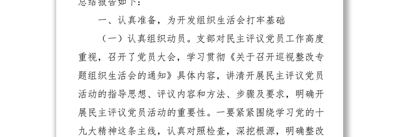 2018年党支部巡视整改专题组织生活会总结报告