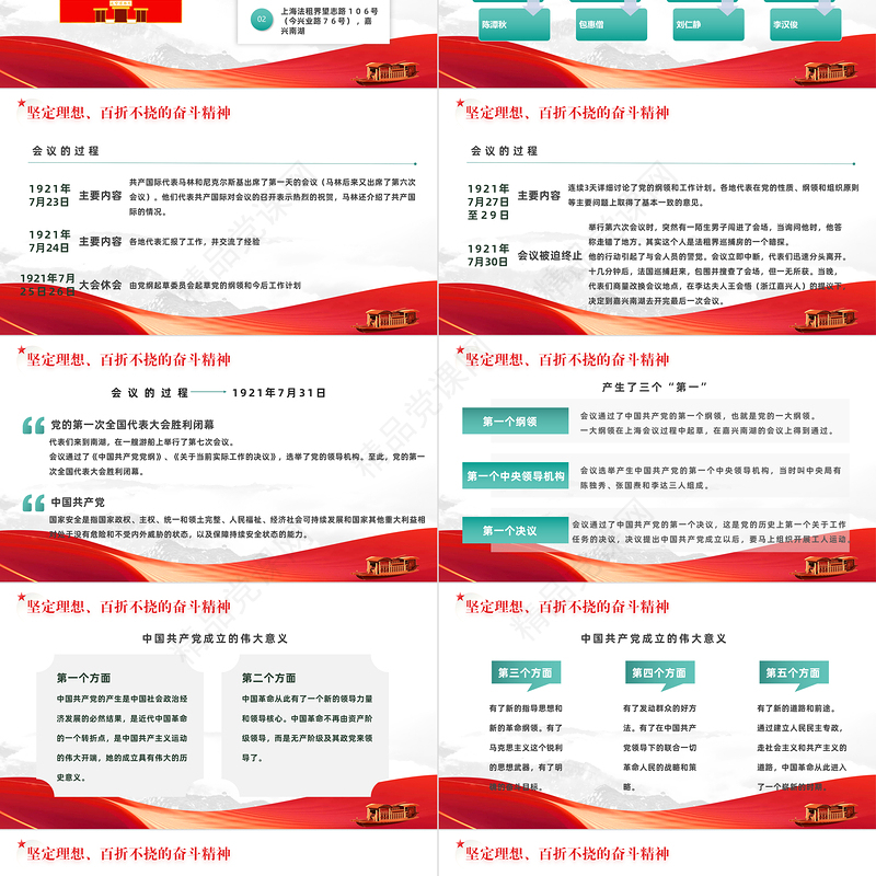 遥忆星火燎原红船初心不渝PPT红色党政风党性教育党日专题党课课件模板