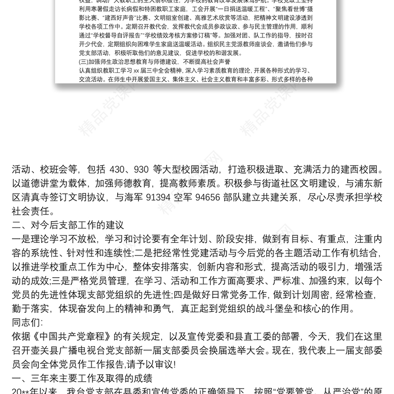 党支部换届工作报告