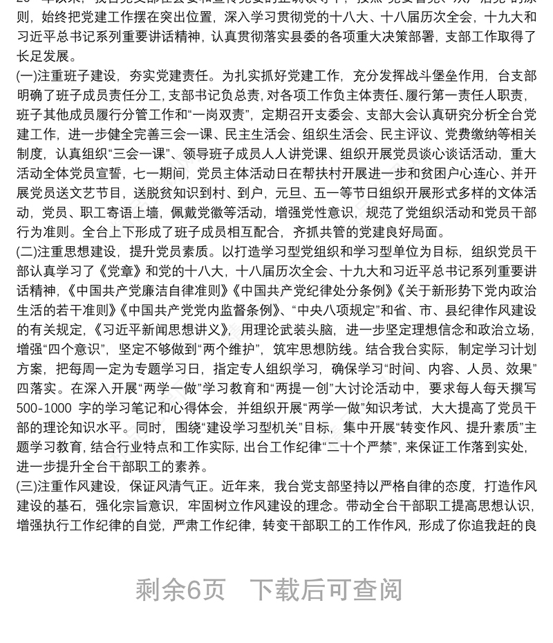 党支部换届工作报告