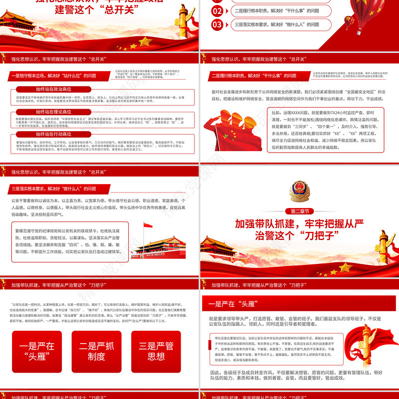 简洁大气坚持政治建警全面从严治警专题警察警务党课PPT模板