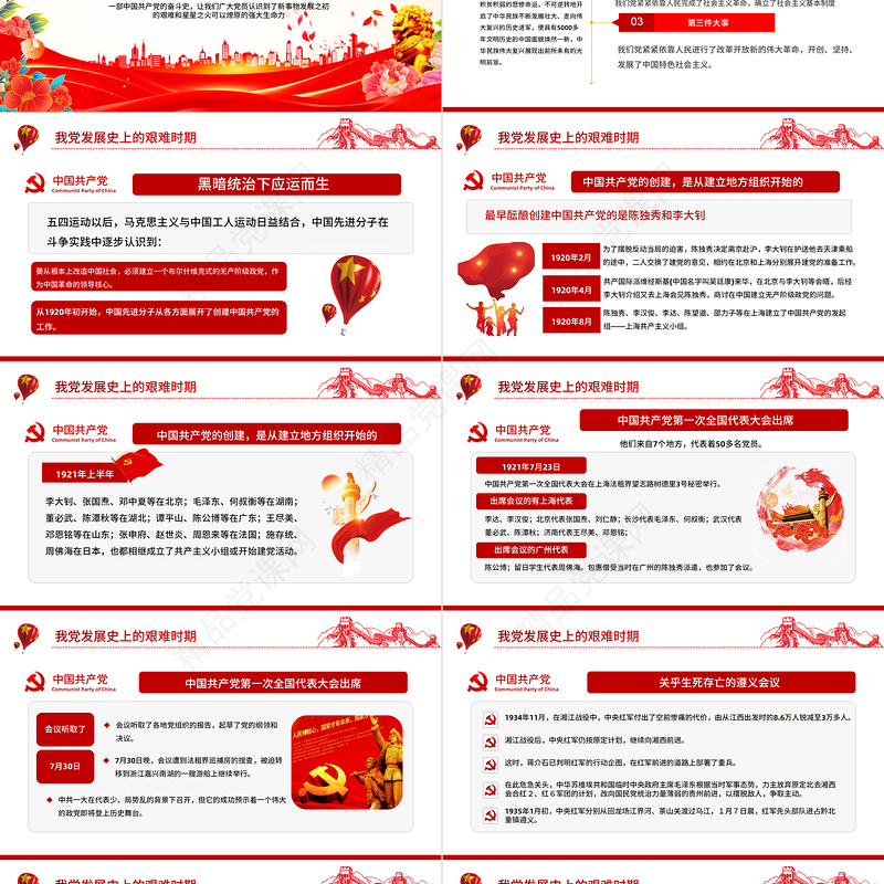 1921-2024中国共产党光辉历程PPT红色党建风建党103周年党史学习教育党课PPT模板