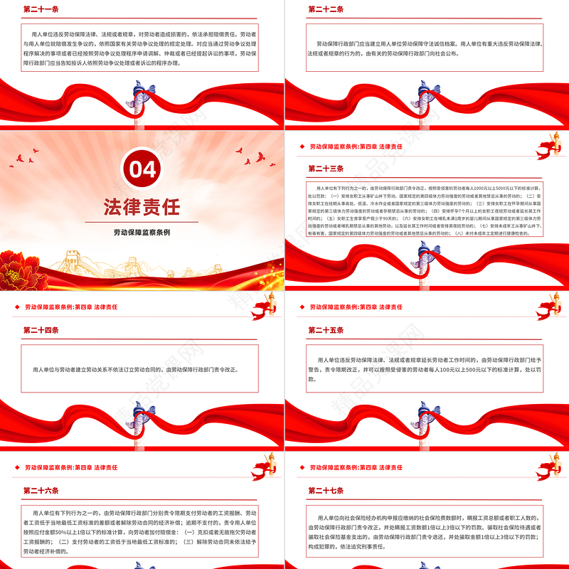 2024《劳动保障监察条例》全文PPT党政风国家法律法规模板课件