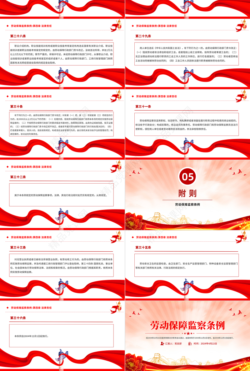 2024《劳动保障监察条例》全文PPT党政风国家法律法规模板课件