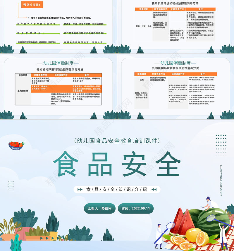 2022食品安全培训PPT简约卡通风幼儿园食品安全教育培训课件模板下载
