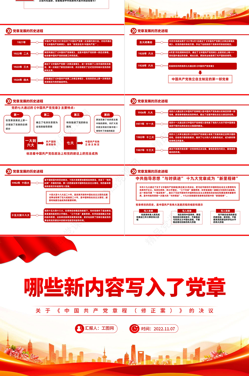 哪些新内容写入了党章PPT红色简洁风关于《中国共产党党章（修正案）的决议专题党课模板