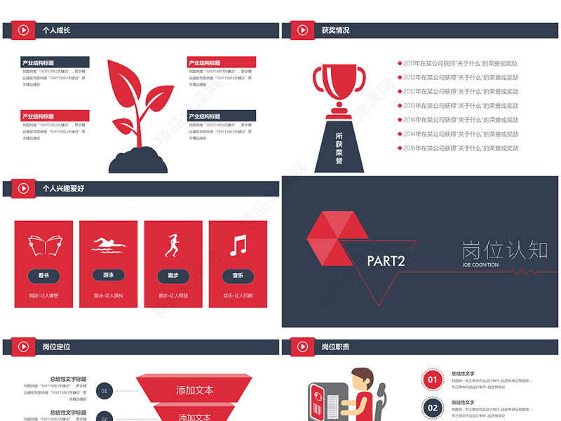 原创稳重个人简历竞选岗位竞聘报告PPT模板-版权可商用