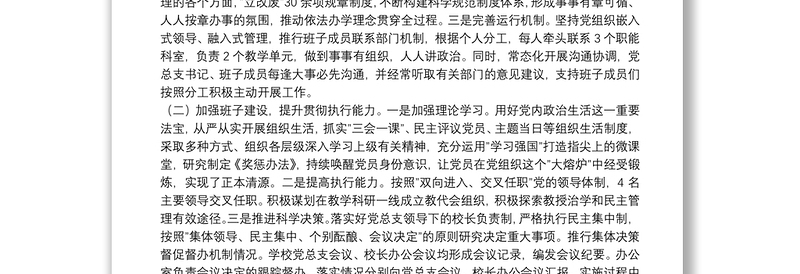 学校党总支贯彻执行党组织领导下的校长负责制情况自查报告