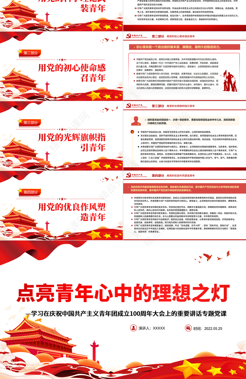 点亮青年心中的理想之灯PPT学习在庆祝中国共产主义青年团成立100周年大会上的重要讲话专题党课