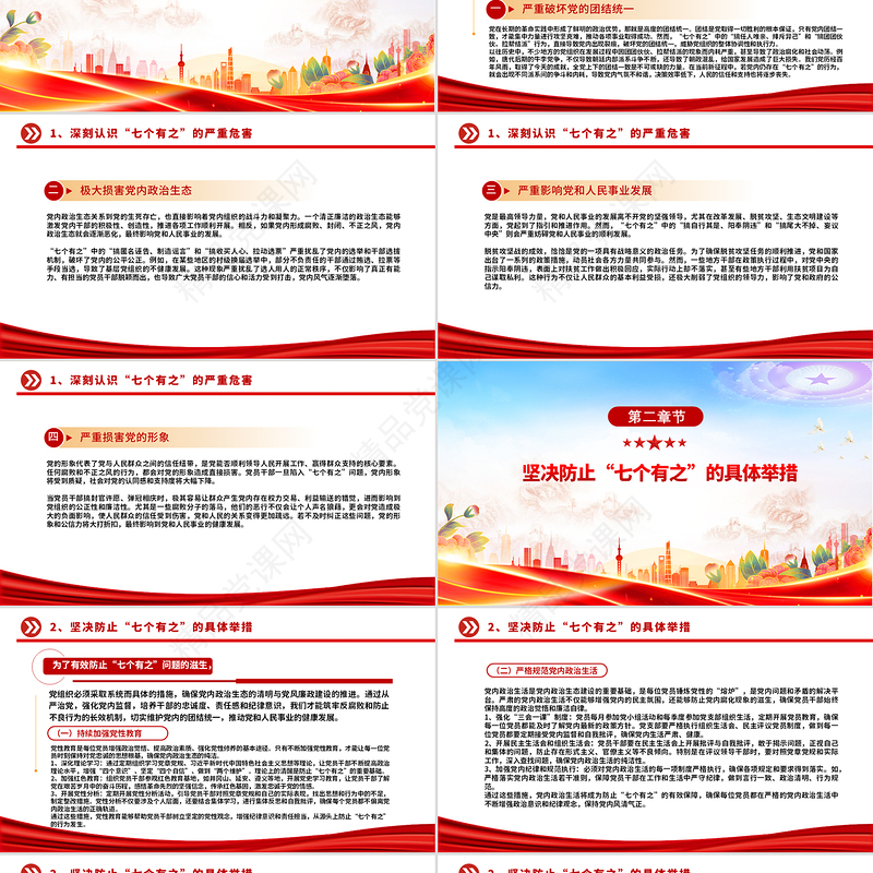 红色简洁坚决反对“七个有之”PPT党内政治生态主题党课