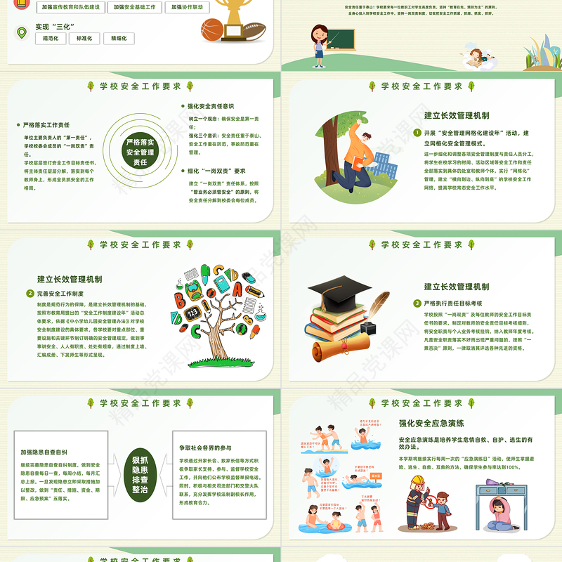 学校安全工作会议PPT绿色卡通风秋季开学校园安全工作会议课件模板