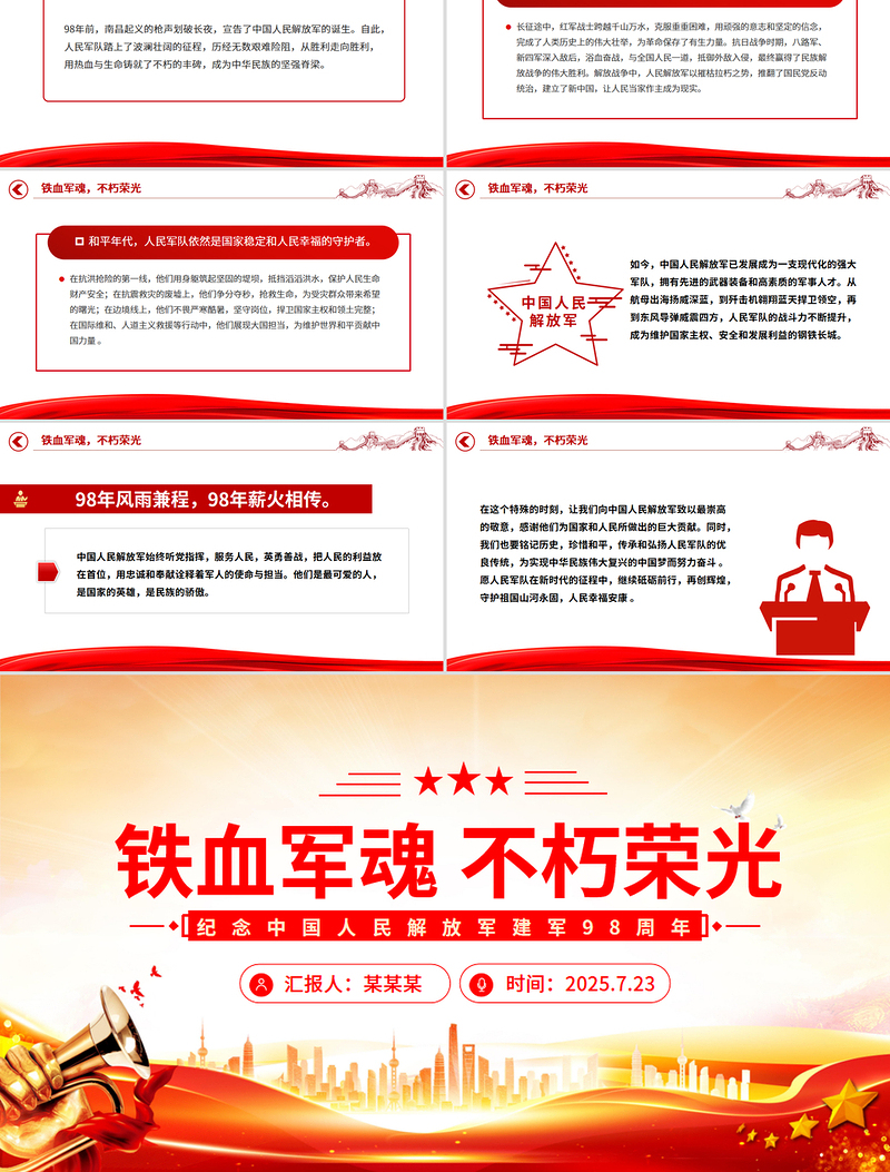 2025年纪念中国人民解放军建军98周年PPT铁血军魂不朽荣光课件