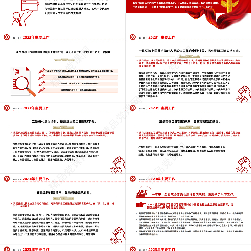 2024两会PPT简洁党政风学习全国两会政协工作报告党课课件