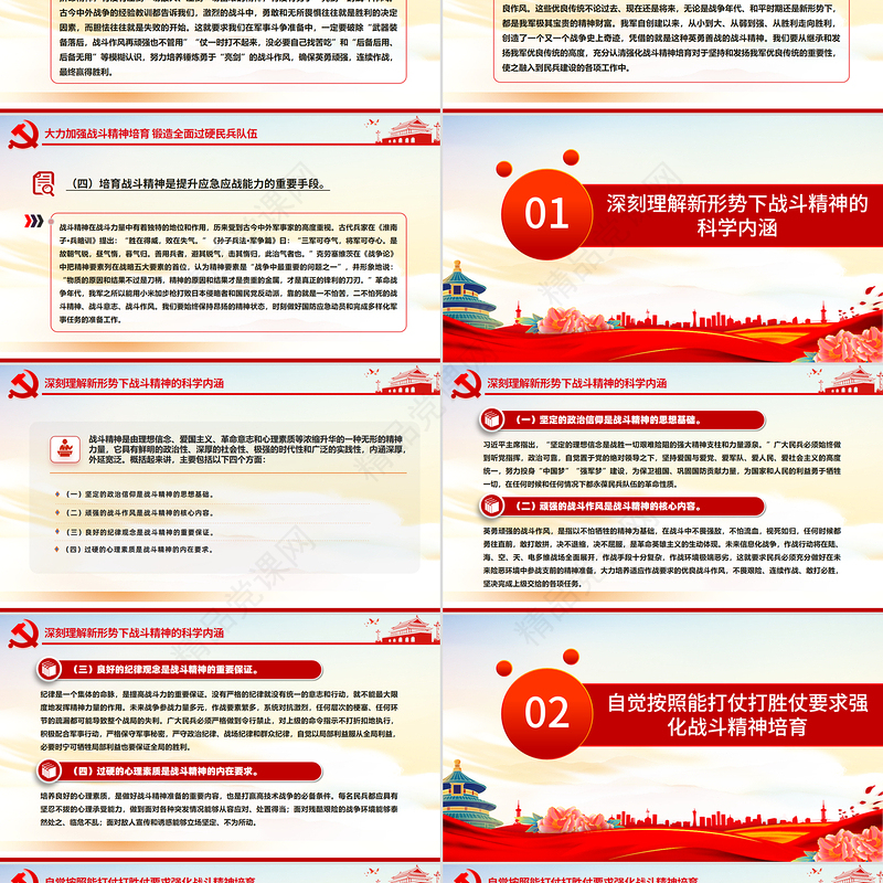 红色精美大力加强战斗精神培育锻造全面过硬民兵队伍PPT党课课件