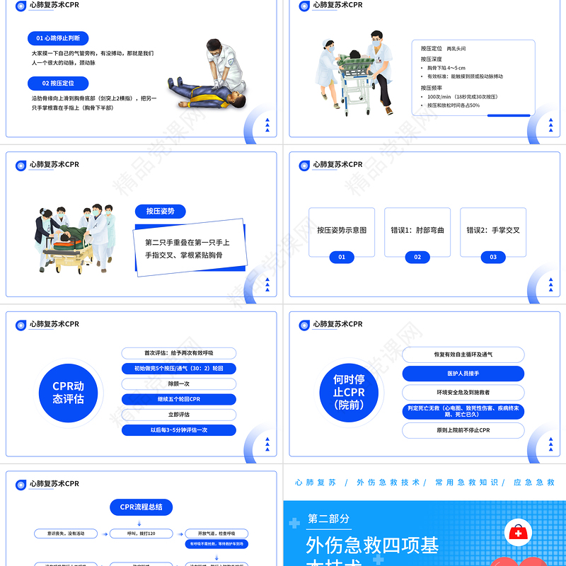 急救知识培训PPT简约风常见的急救基本知识科普讲座课件模板