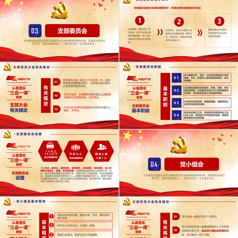 大气简约基层党支部党建工作三会一课框架完整PPT模板