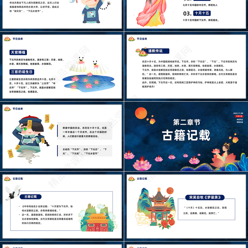 2024和灯祭思PPT中国风下元节祭奠先祖缅怀先人主题模板课件