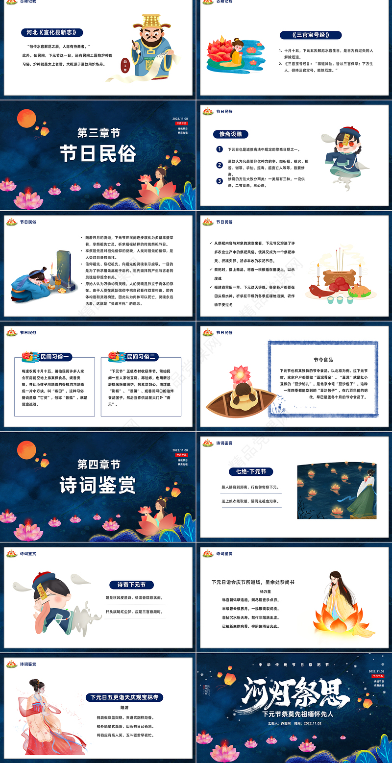 2024和灯祭思PPT中国风下元节祭奠先祖缅怀先人主题模板课件