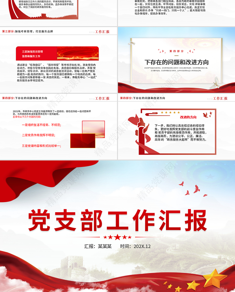 2022党支部工作汇报PPT红色党政风党支部党组织党建工作总结汇报专题党课课件