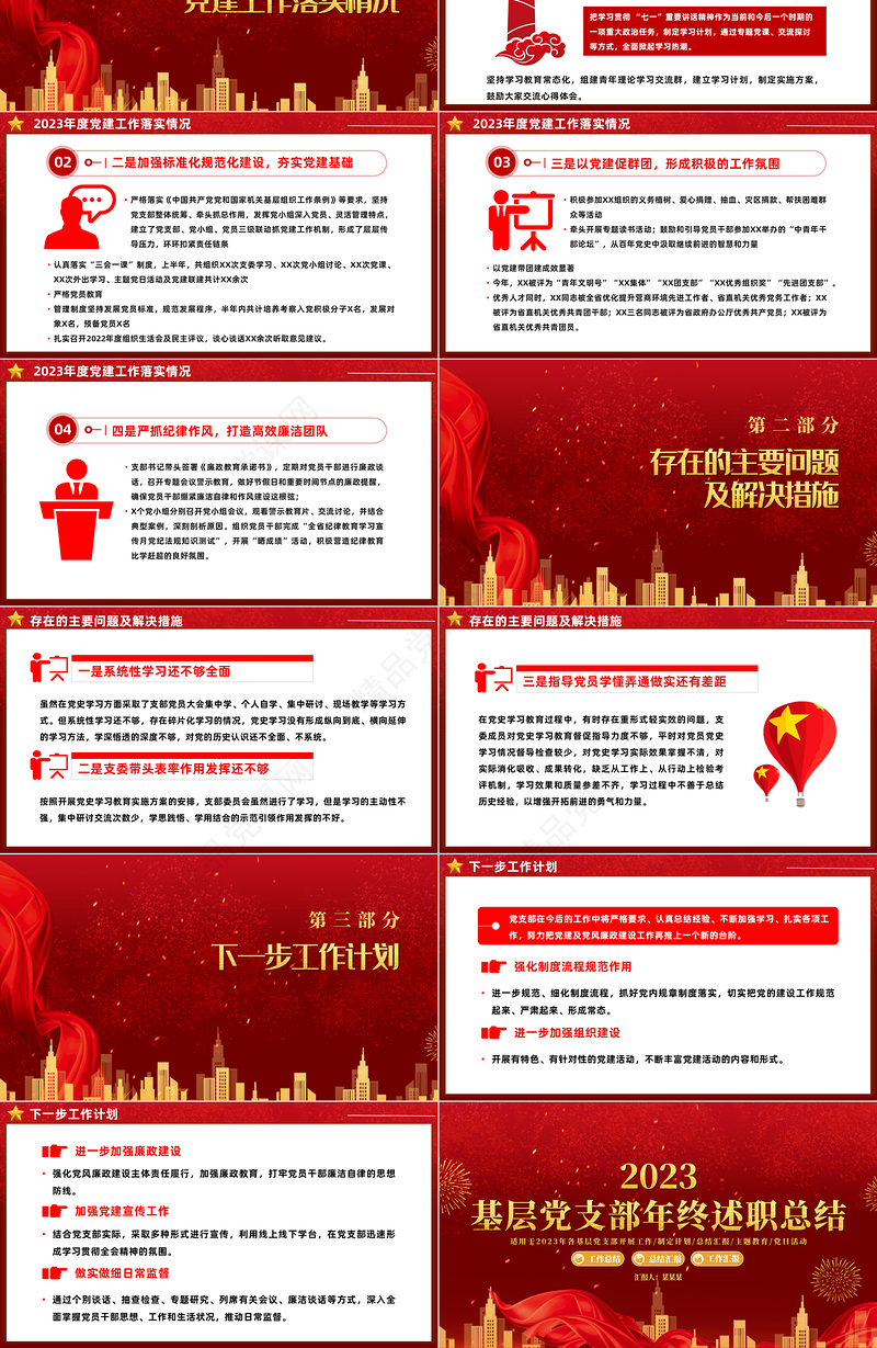 党委支部述职报告PPT党政风经典支部党委党建工作总结通用模板课件