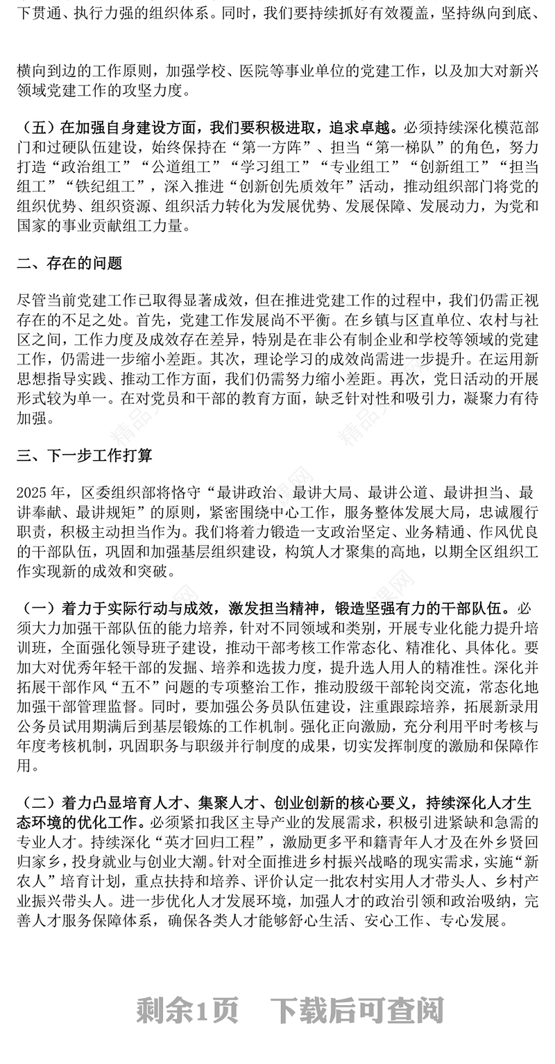 2024年党建工作总结模板和2025年计划