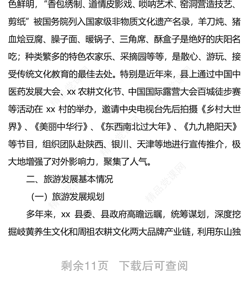 X村全国乡村旅游重点村申报材料