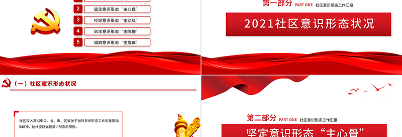 社区意识形态报告PPT红色极简风七一建党节建党100周年专题党课PPT模板