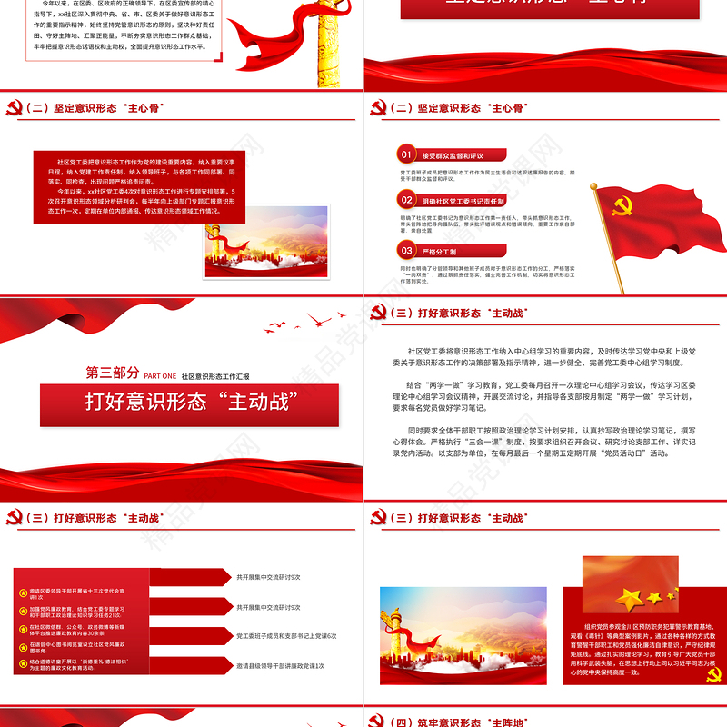 社区意识形态报告PPT红色极简风七一建党节建党100周年专题党课PPT模板