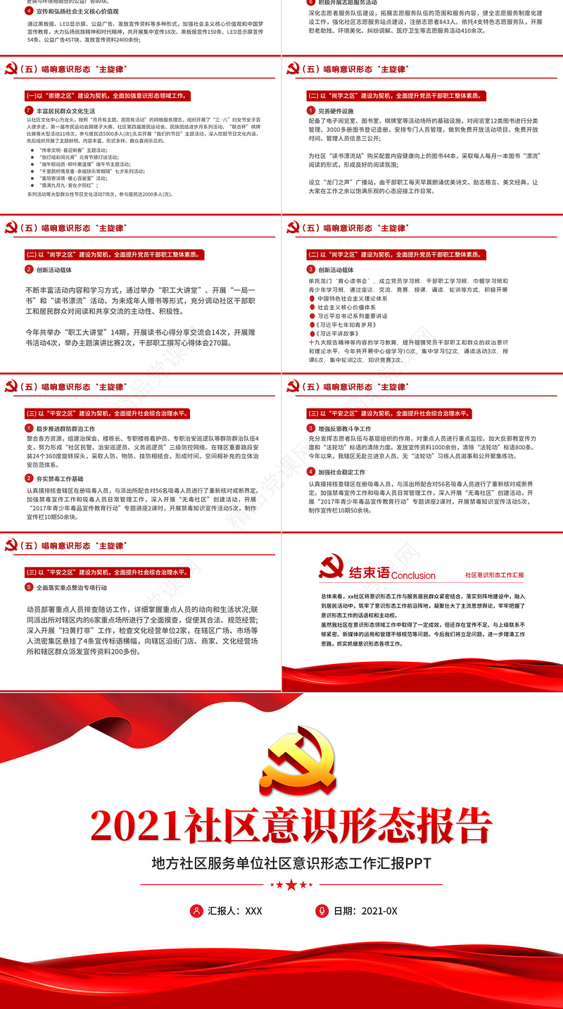 社区意识形态报告PPT红色极简风七一建党节建党100周年专题党课PPT模板