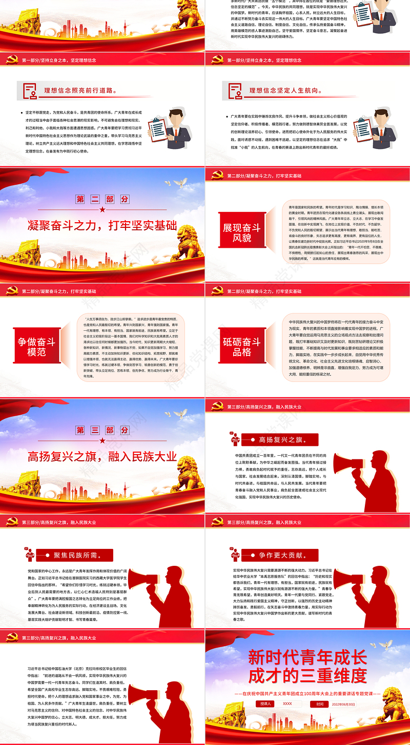 新时代青年成长成才的三重维度PPT学习在庆祝中国共产主义青年团成立100周年大会上的重要讲话专题党课