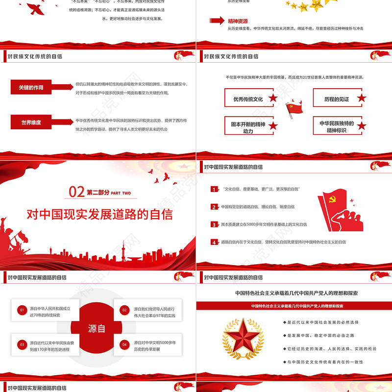 文化自信的三重内涵PPT红色党政风党员干部学习教育专题党课课件模板