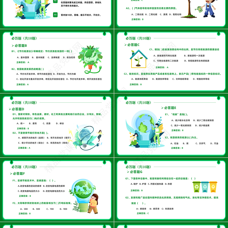 2024节能减排大赛PPT卡通插画风节能宣传周课件下载