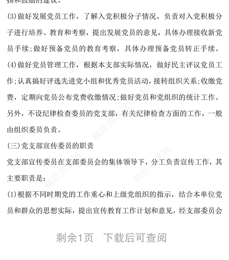 党支部委员工作分工党委党支部工作计划