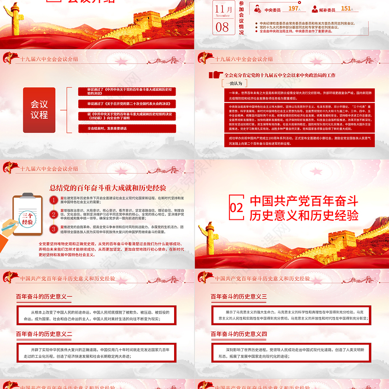 十九届六中全会精神PPT红色简洁党的百年奋斗重大成就和历史经验党员学习党课课件