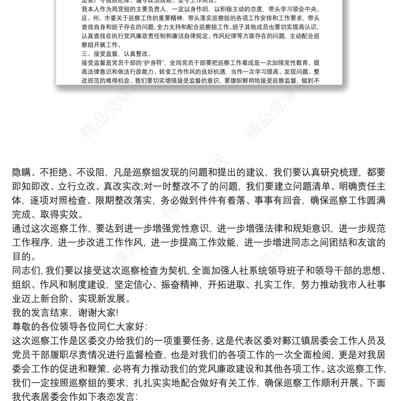 在巡察工作动员会上的表态发言3篇