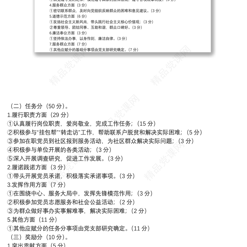 党支部党员积分制管理方案+评分表