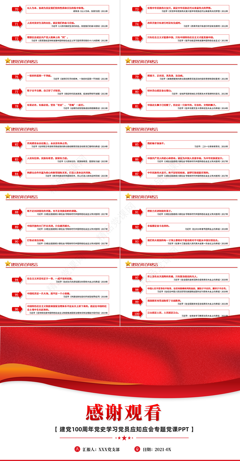 党史百年百句名言党员应知应会党史教育专题党课PPT模板