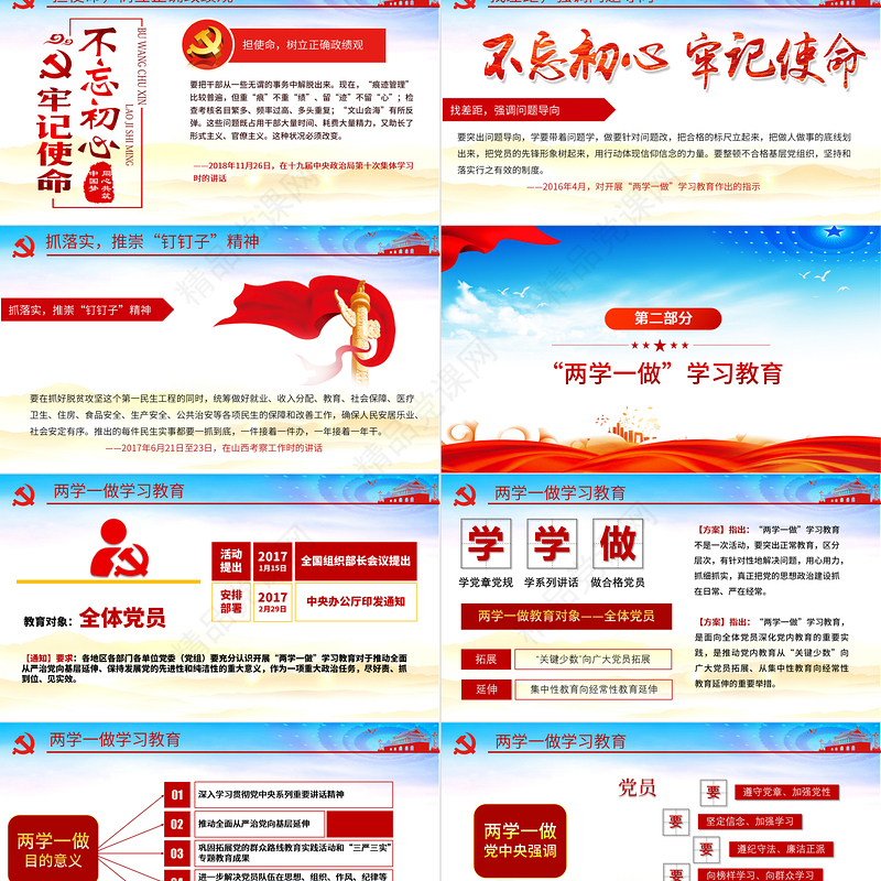 不忘初心牢记使命/两学一做/三严三实/党的群众路线教育实践活动PPT全党四场专题党课模板下载