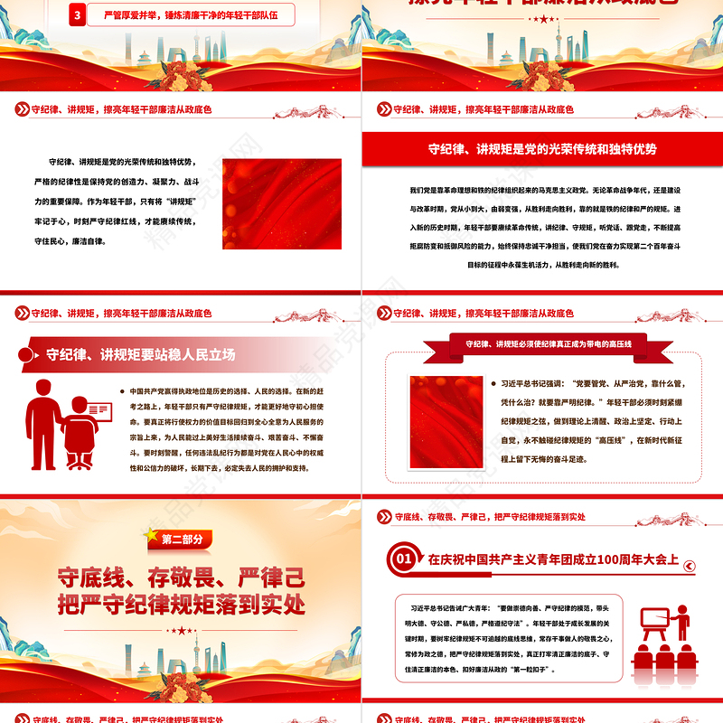 2023青年干部廉政党课PPT党政风简约扣好年轻干部廉洁从政的“第一粒扣子”党员教育党课