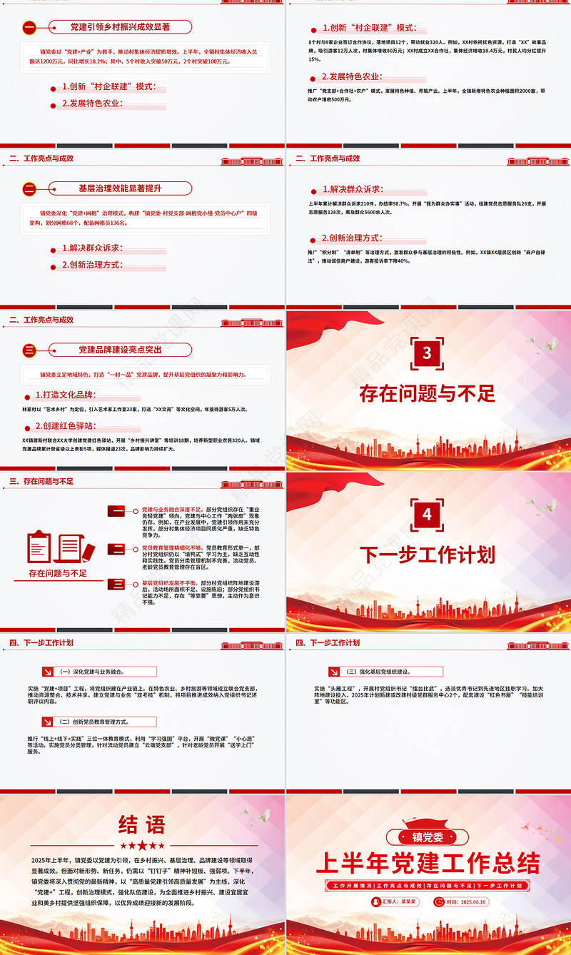 大气精美镇党委上半年党建工作总结PPT模板