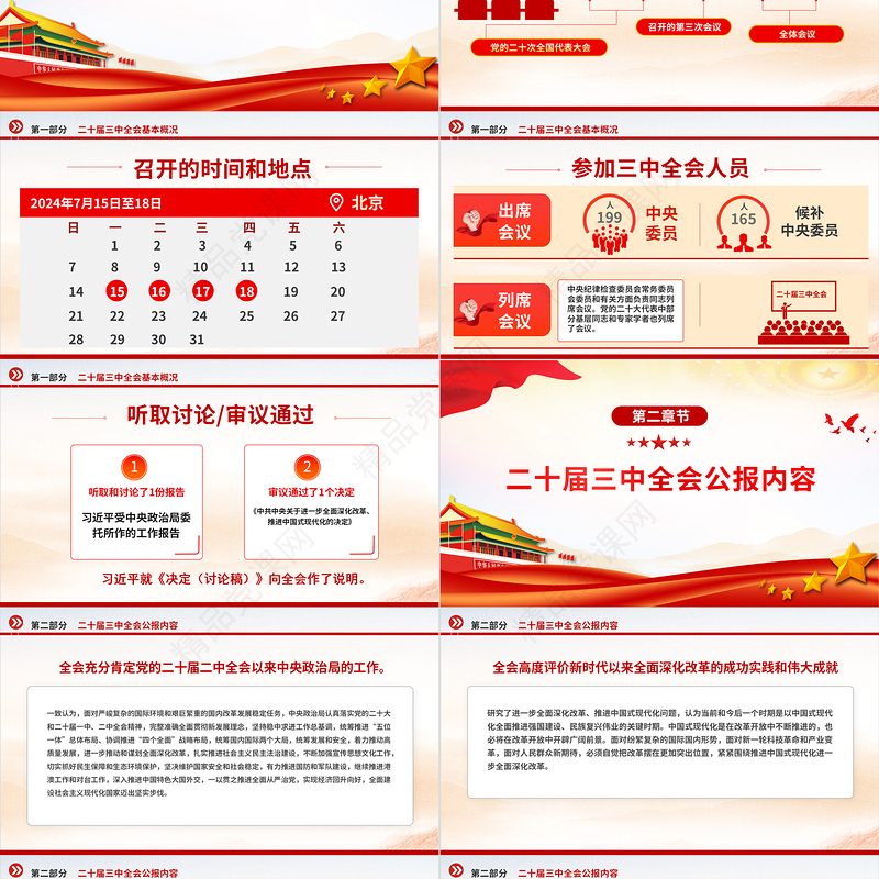 红色精美党的二十届三中全会公报要点速览党课PPT课件模板