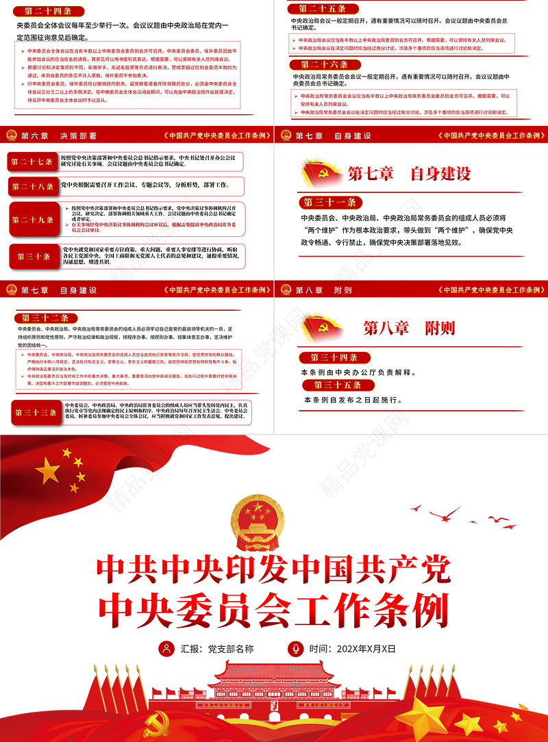 简洁大气中国共产党中央委员会工作条例学习解读党课PPT