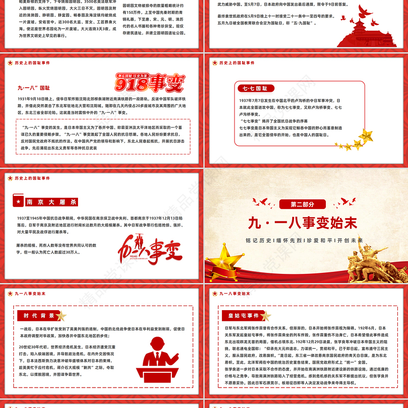 简洁古朴铭记历史勿忘国耻九一八事变PPT吾辈自强圆梦中华勿忘九一八课件模板